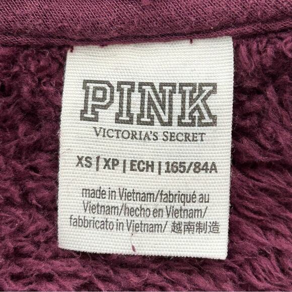 Victorias Secret Pink Teddy Fleece Jacket Womens Size XS Burgundy Quarter Zip - Picture 13 of 16